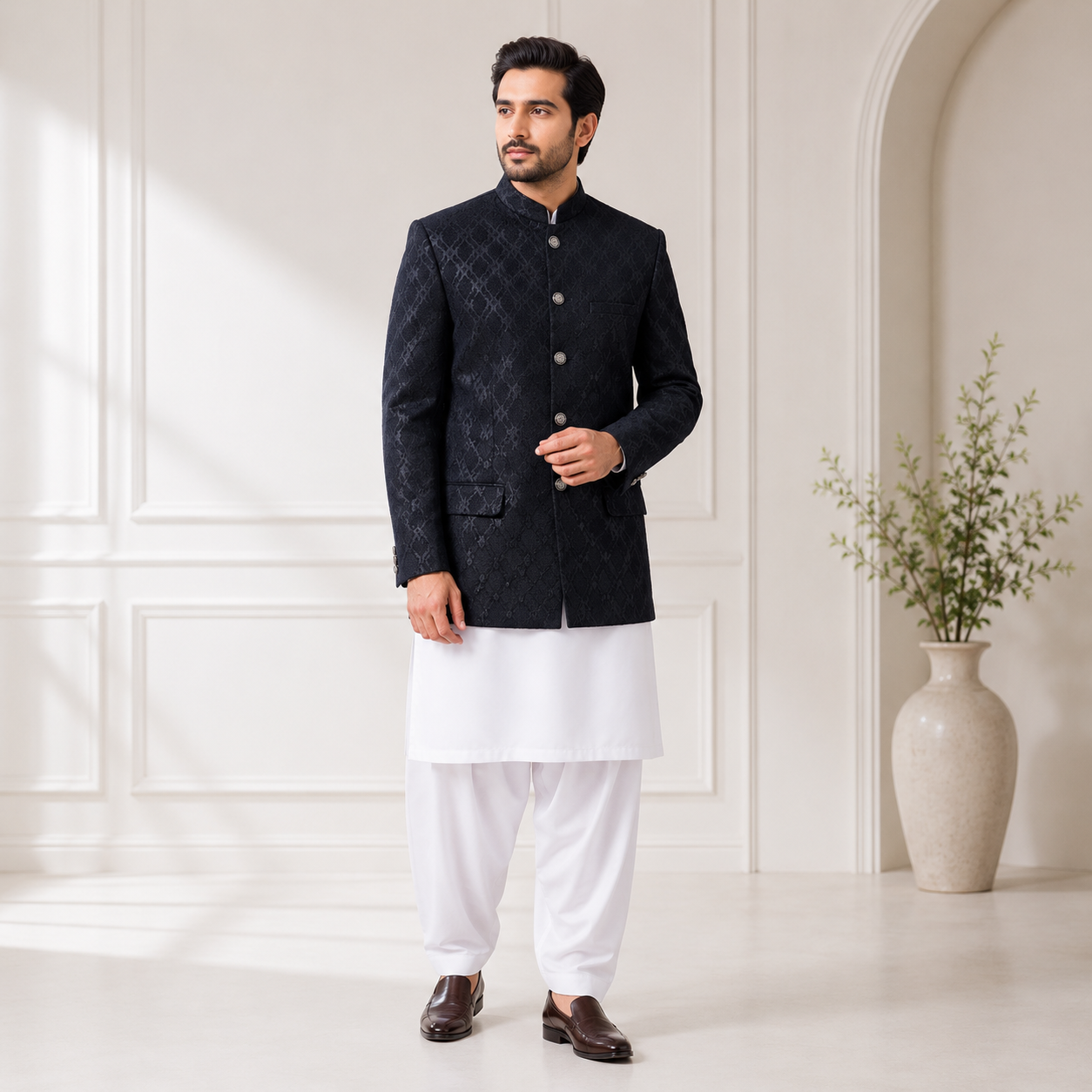 Men’s Embroidered Black Prince Coat