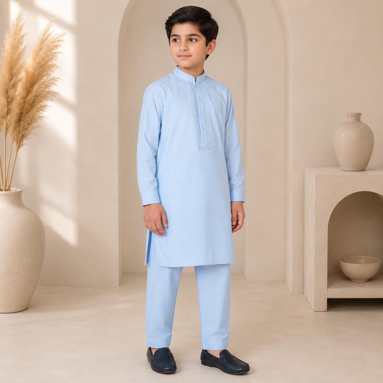 Boys Sky Blue Kurta Trouser