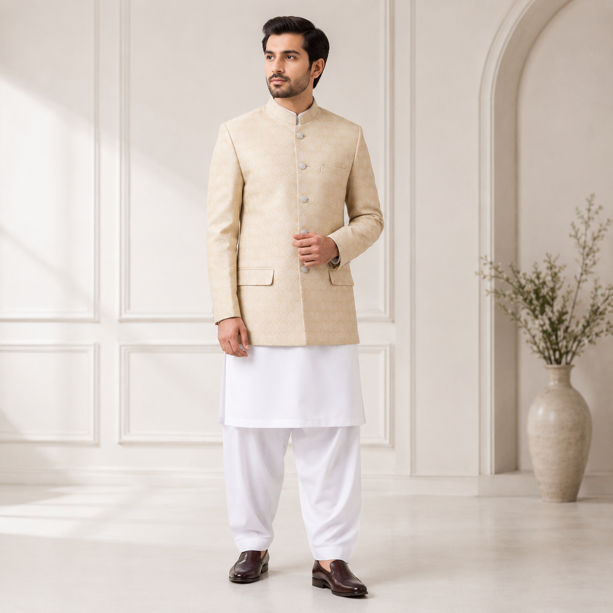 Men’s Embroidered Gold/Beige Princes Coat