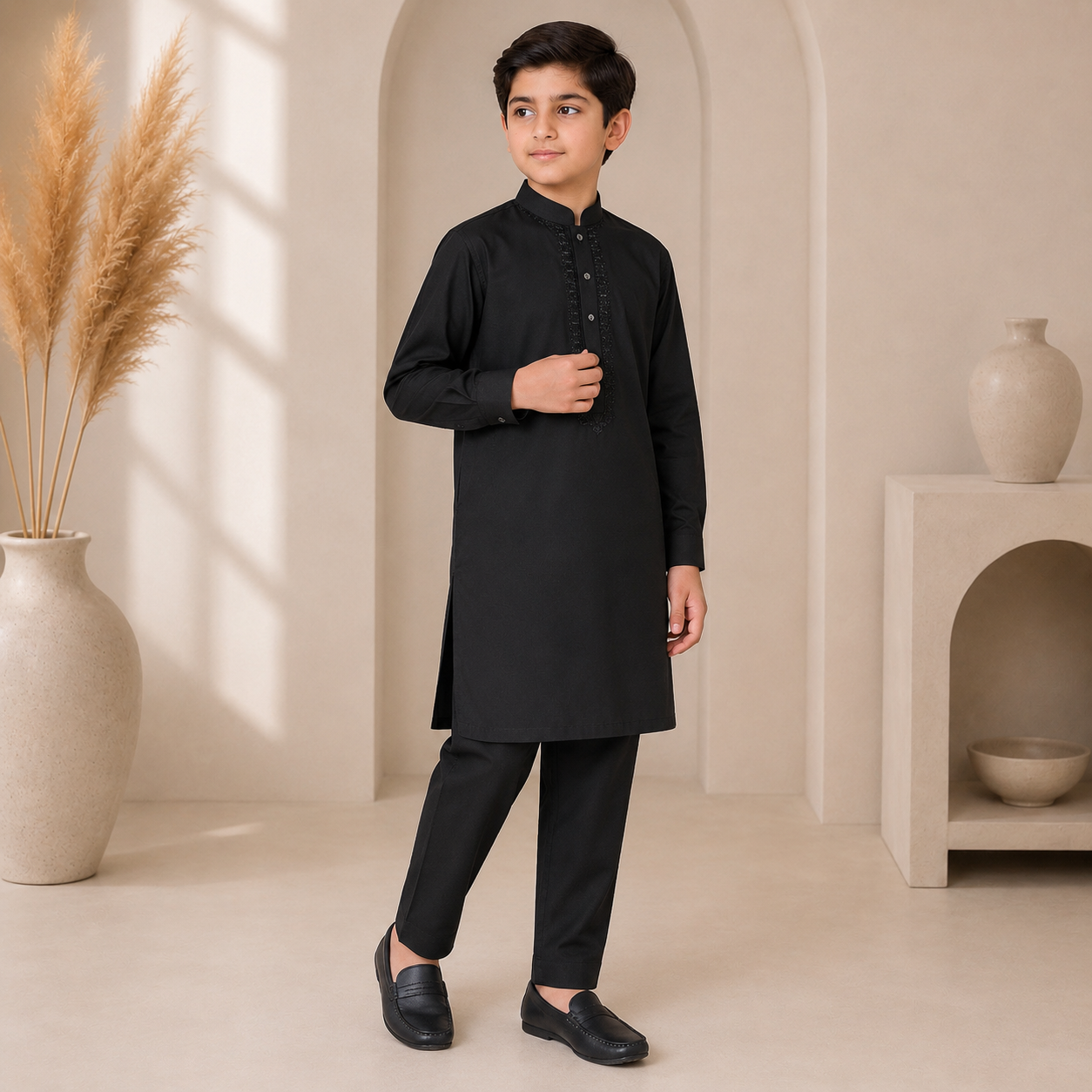 Boy’s Black Embroidered Kurta Trouser