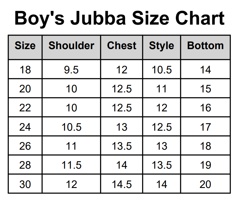 Size chart